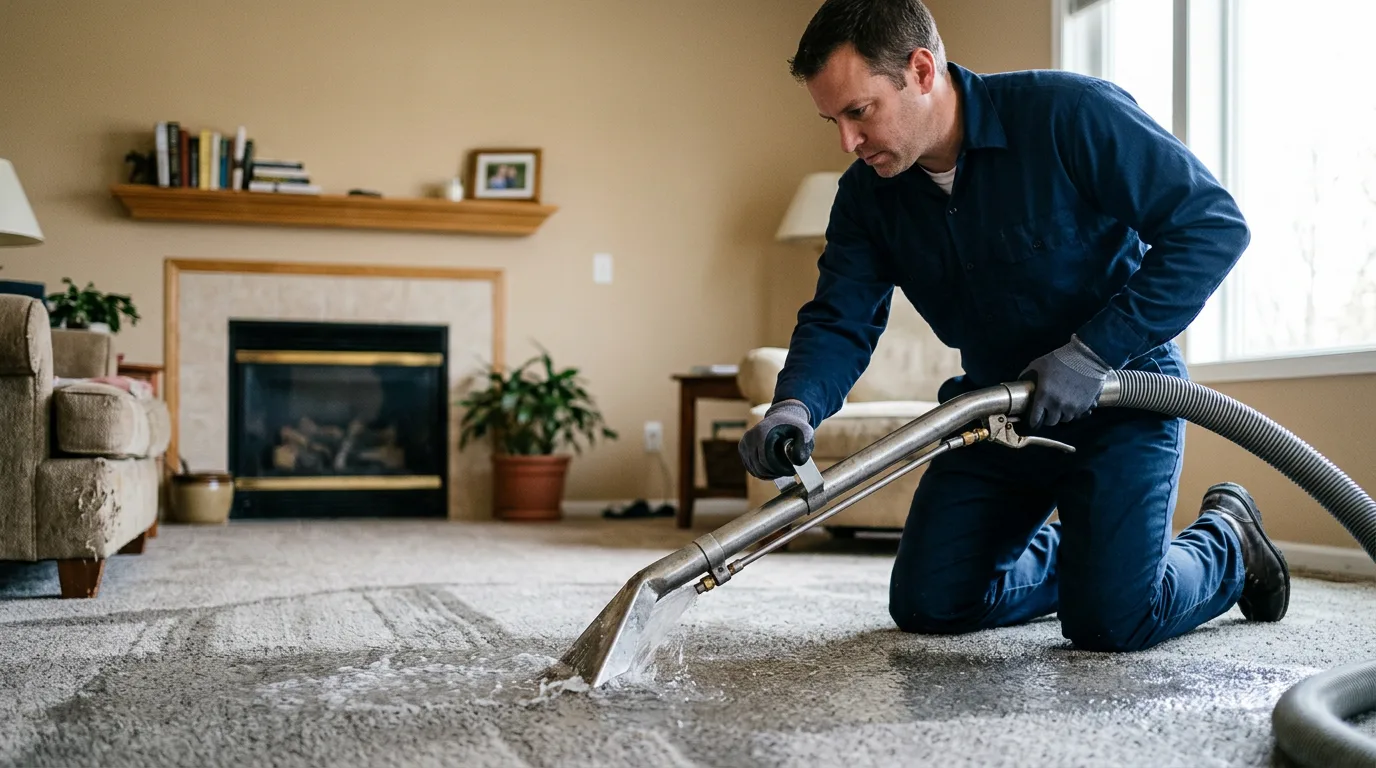 Water damage restoration technician working near Mattawan, MI